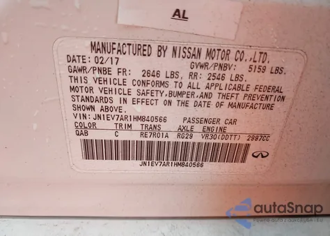 2017 Infiniti Q50 3.0T Premium from USA, damaged, VIN JN1EV7AR1HM840566